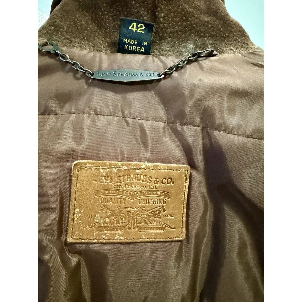 Levis Bomber Suede Leather Jacket Mens L 42 Brown Western Wear Lined 90s Vintage
